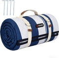 HX&OD Outdoor Picnic Blanket Extra Large, 80''*60'' Waterproof Picnic Mat with Stakes Foldable Camping Blanket Portable with Carry Strap for Beach Mat (Green& White, 80''*60'')