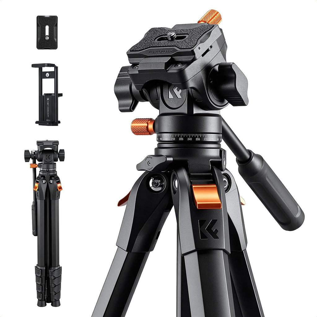 K&F CONCEPT 73" Camera Tripod with Fluid Head