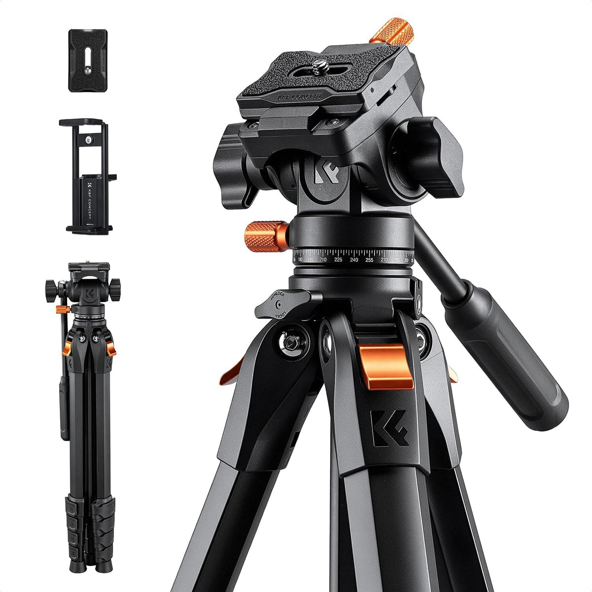K&F CONCEPT 73" Camera Tripod with Fluid Head