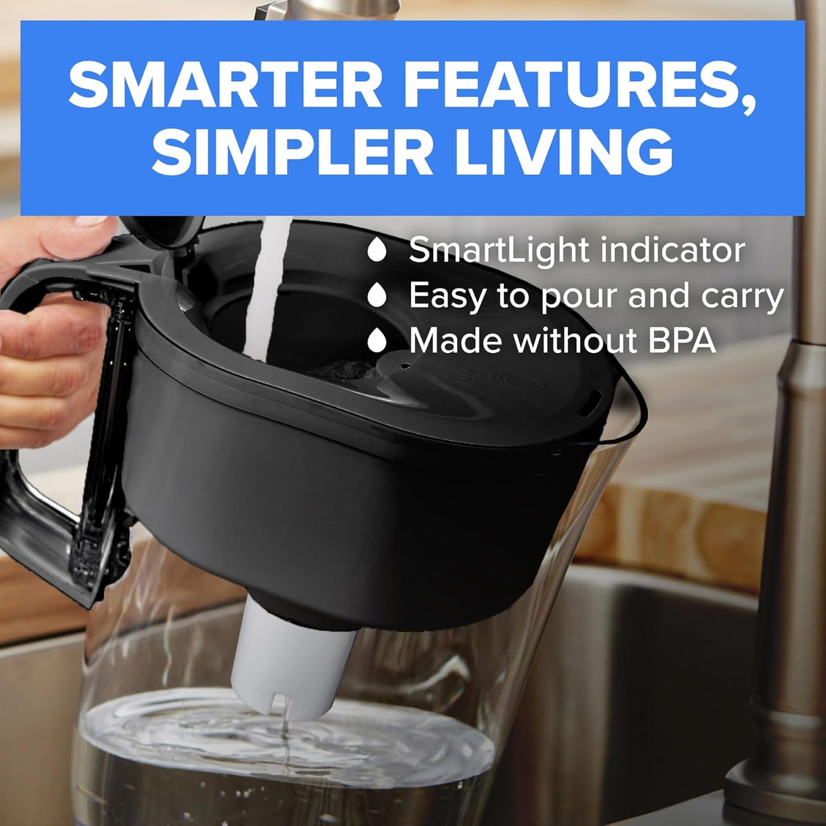 Brita Large 10-Cup Water Filter Pitcher with BritaPlus Filter, Stone Blue