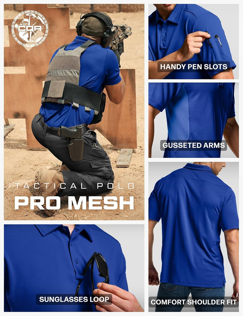 CQR Men's Quick Dry Tactical Polo Shirt, Lightweight Breathable Performance Polo, Short Sleeve UPF 50+ Outdoor Golf Shirt