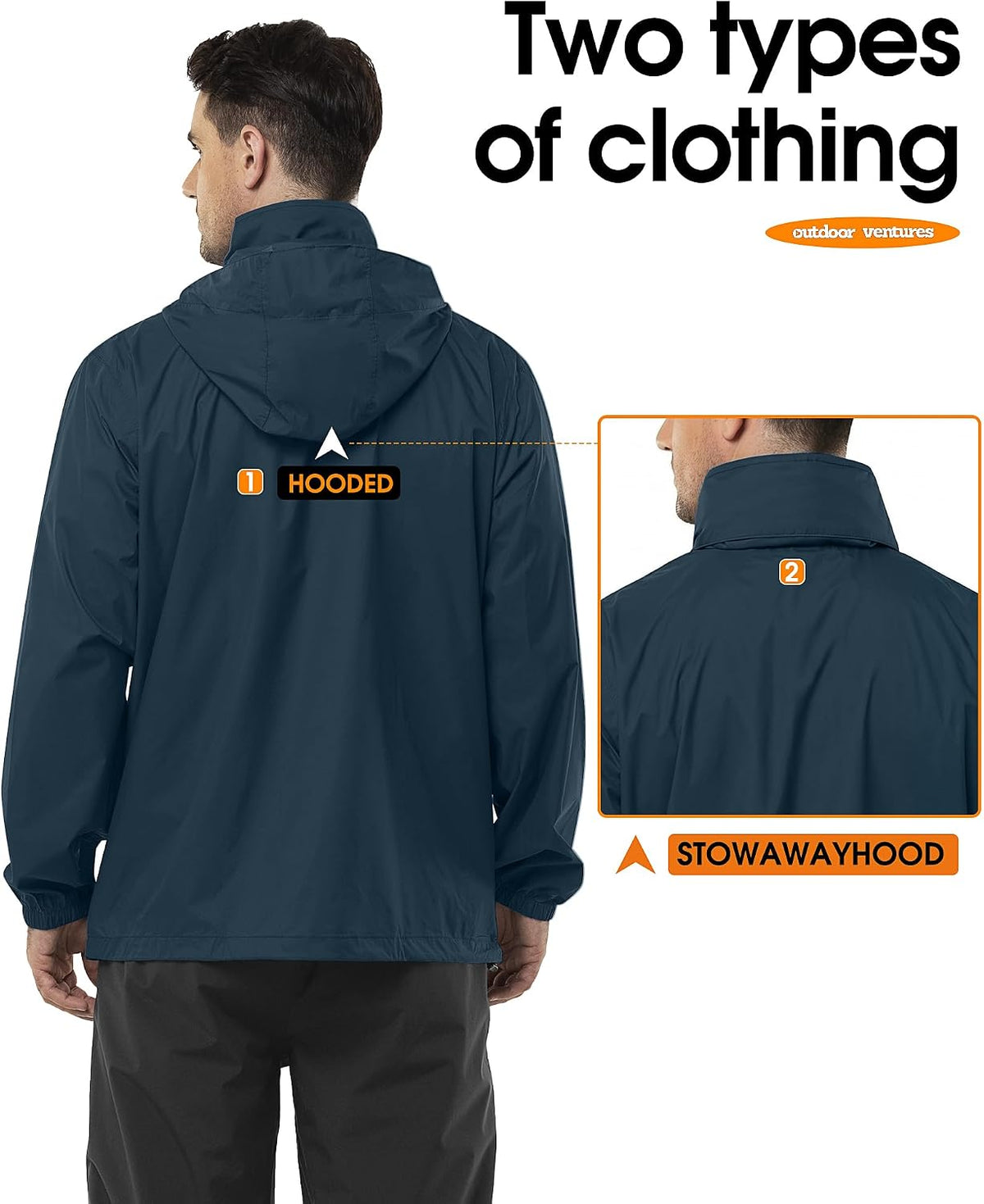 Outdoor Ventures Men's Rain Jacket Waterproof Lightweight Packable Raincoat