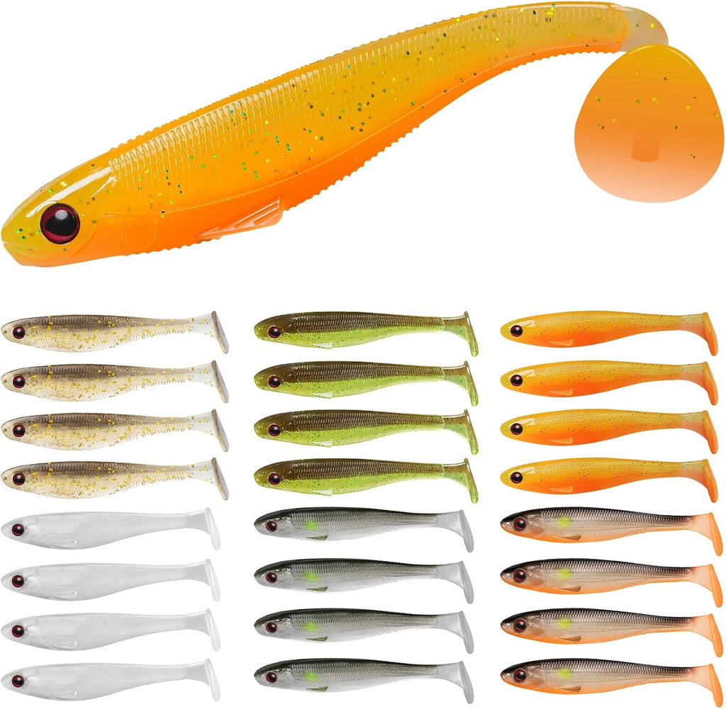 TRUSCEND Shadtale Easy Catch Soft Fishing Lures, Unique Vibration and Action for Various Rigs, Paddle Tail Swimbaits Trailer for Bass, Trout, Crappie, Walleye, Redfish, Saltwater & Freshwater Fishing