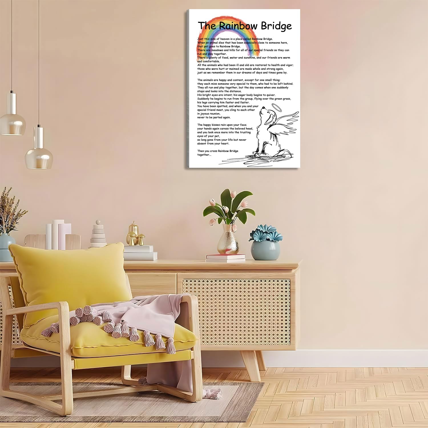 Rainbow Bridge Poem Canvas Wall Art As Bereavement Gifts for Loss of Pet Poster Decor Modern Inspirational Quotes Pictures Poetry Prints Framed 8 * 12 Inch