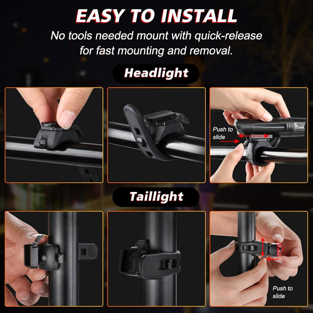 Ascher Ultra Bright USB Rechargeable Bike Light Set, Powerful Bicycle Front Headlight and Back Taillight, 4 Light Modes, Easy to Install for Men Women Kids Road Mountain Cycling