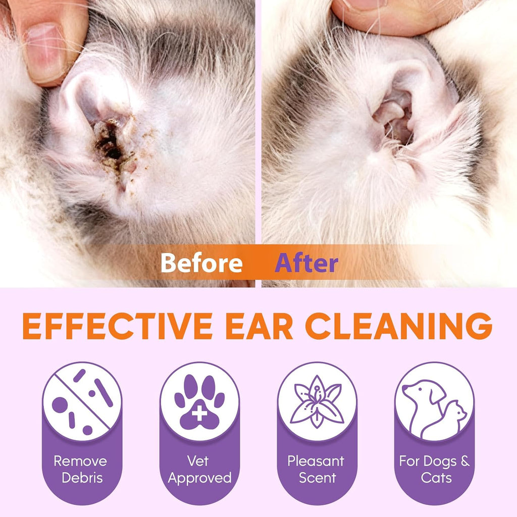 Pjordo Pet Ear Cleaner for Dog & Cat, Natural Formula - Aloe & Witch Hazel