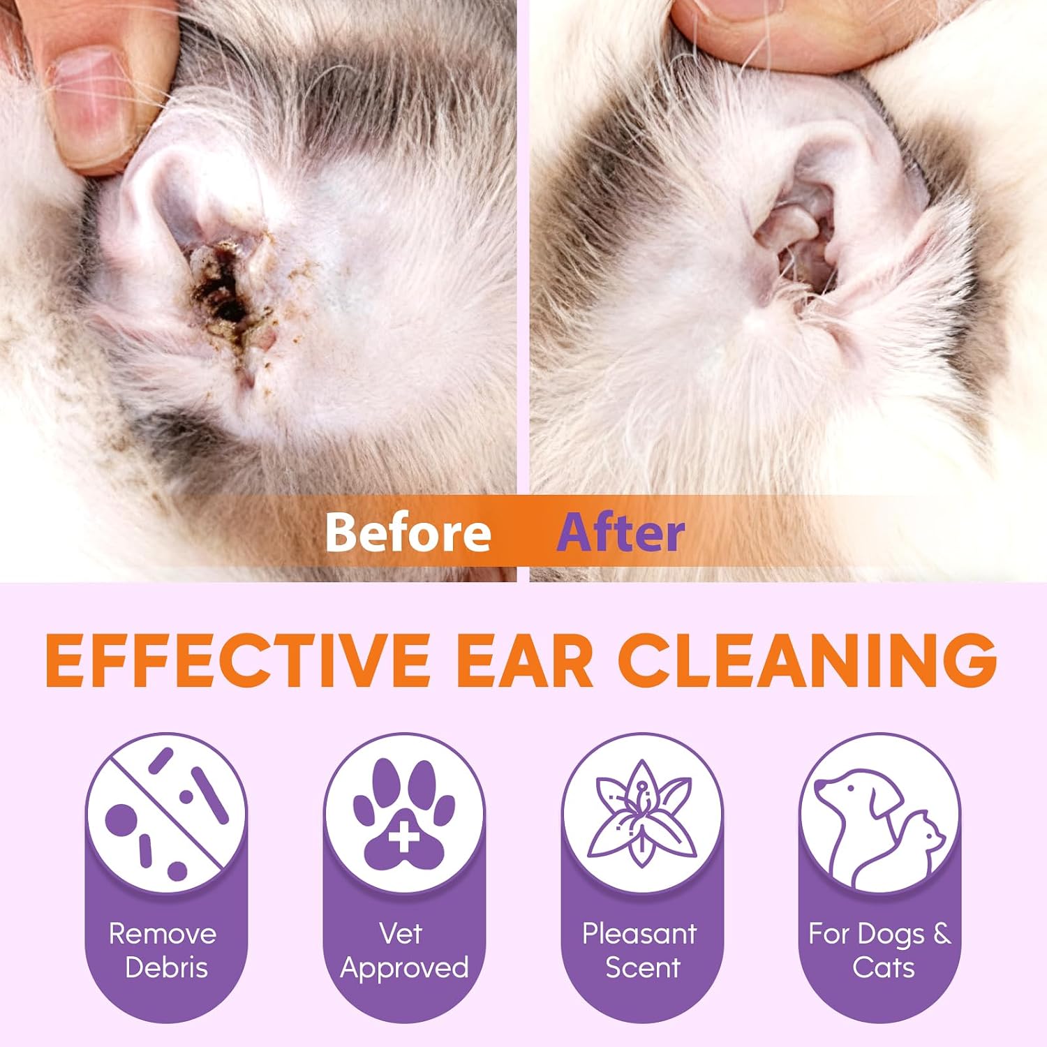 Pjordo Pet Ear Cleaner for Dog & Cat, Natural Formula - Aloe & Witch Hazel