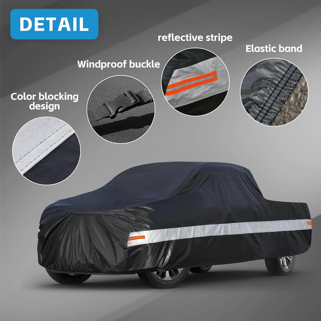 10 Layers Truck Cover Waterproof All Weather. Pickup Truck Cover Rain Snow UV Dust Protection. Length: 246-255 inches, Universal Fit for Ford F150 Chevy Silverado Dodge Ram 1500.