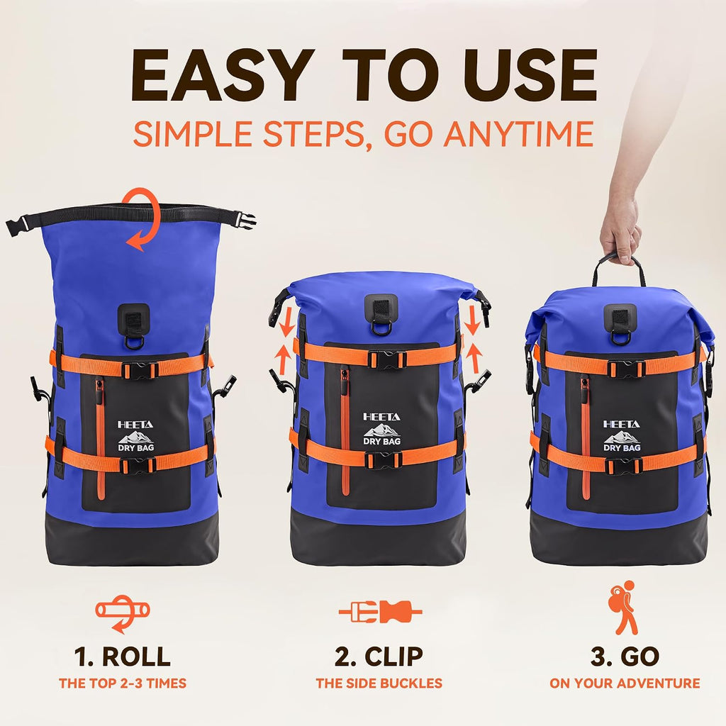 HEETA Dry Bags Waterproof Backpack 40L for Men & Women, Roll Top Heavy Duty
