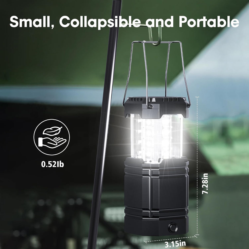 4 Pack Rechargeable Emergency Lanterns for Power Outages, USB-C & Solar Backup, Lantern Flashlight Combo, 1600mAh, 30H Runtime, Compact Hanging Lights for Camping Tent