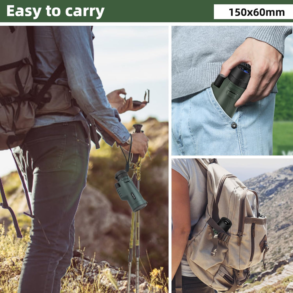 Pankoo 40X60 Monocular Telescope with Smartphone Holder & Upgraded Tripod, 2024 BAK4 Prism FMC Monoculars for Adults, HD Monocular Scope for Bird Watching Hiking Concert Camping Travelling