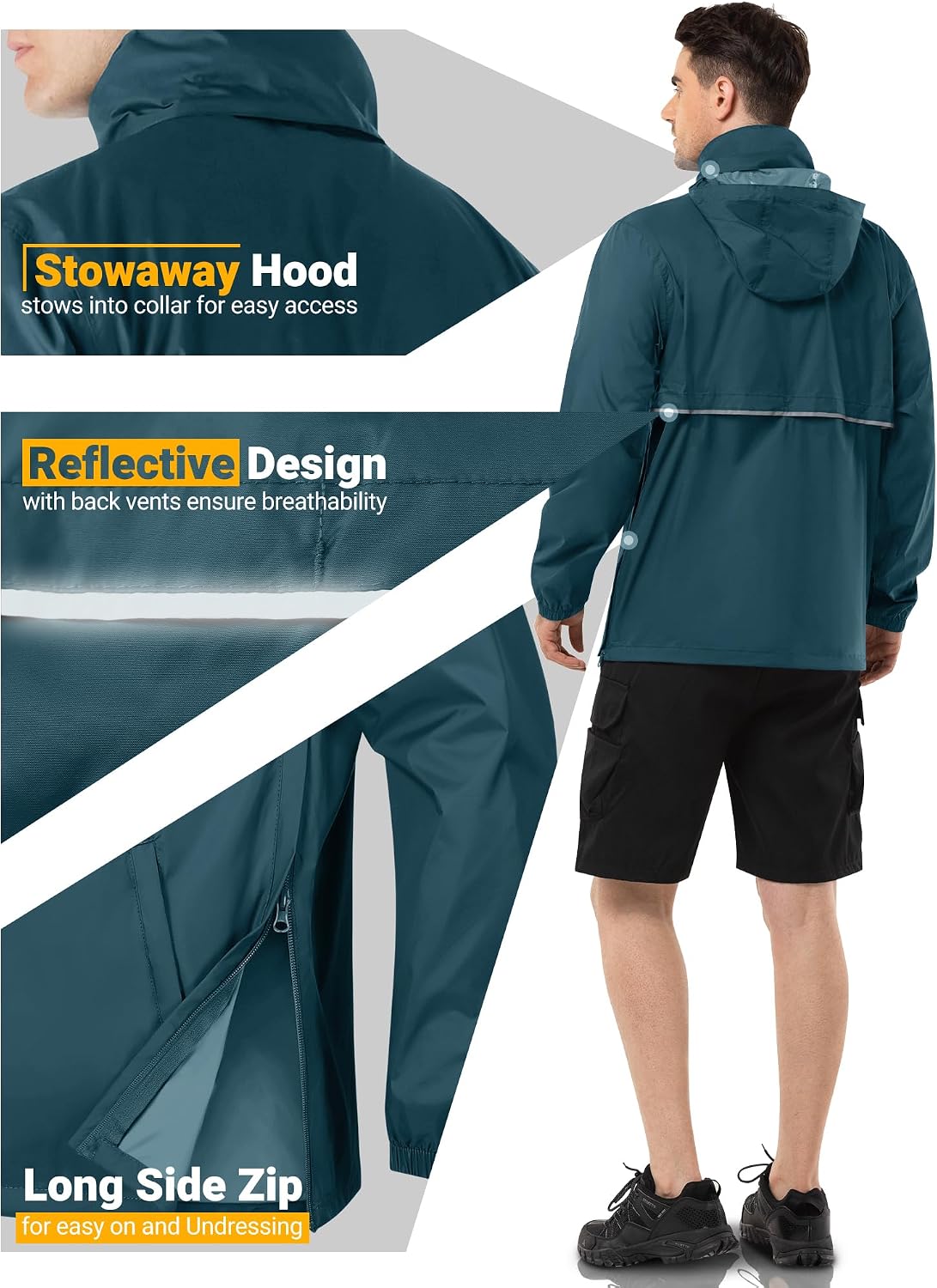 Outdoor Ventures Men's Rain Jacket Waterproof Lightweight Packable Pullover