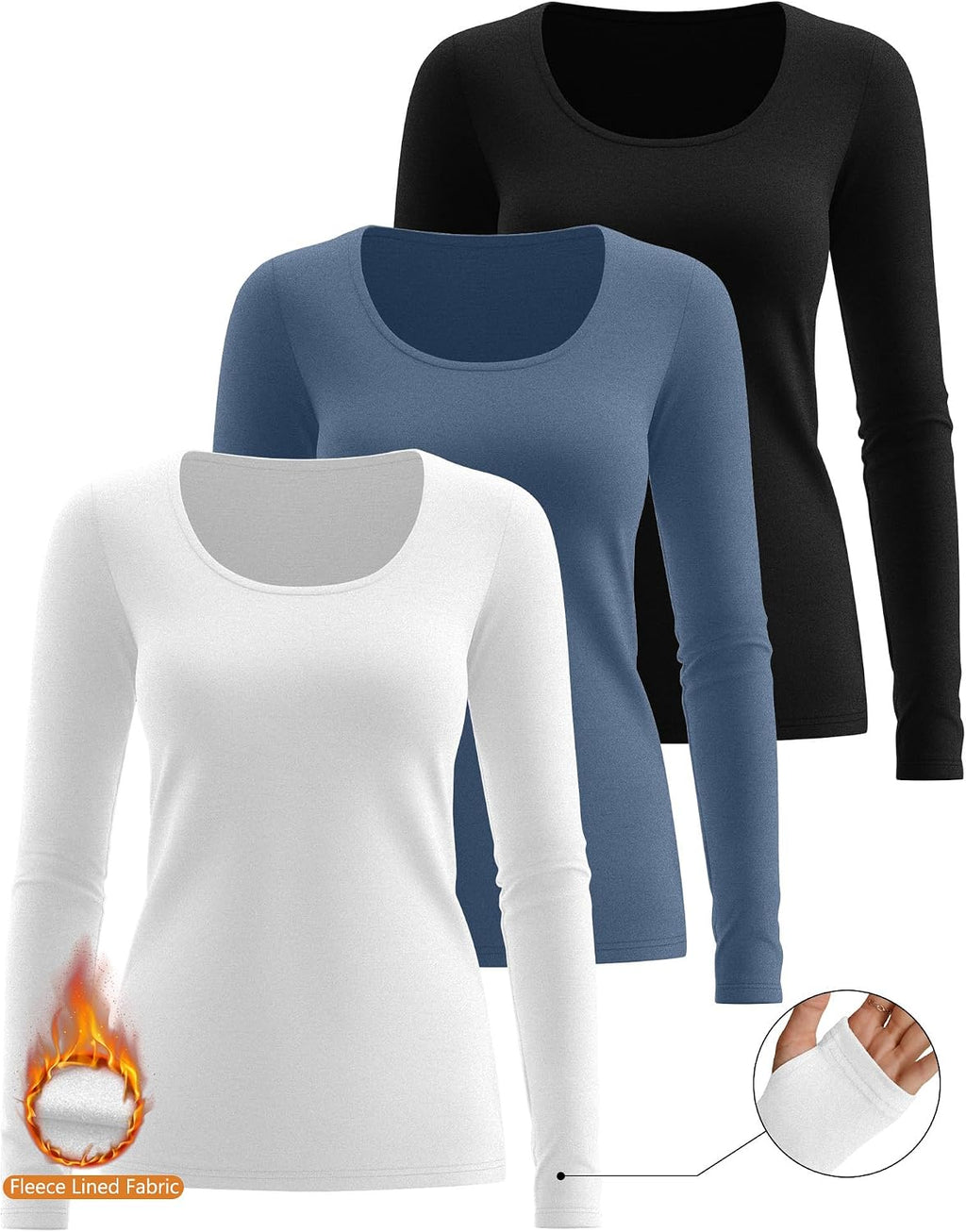 Riyiper 3 Pack Women's Thermal Long Sleeve Shirts Scoop Neck Top
