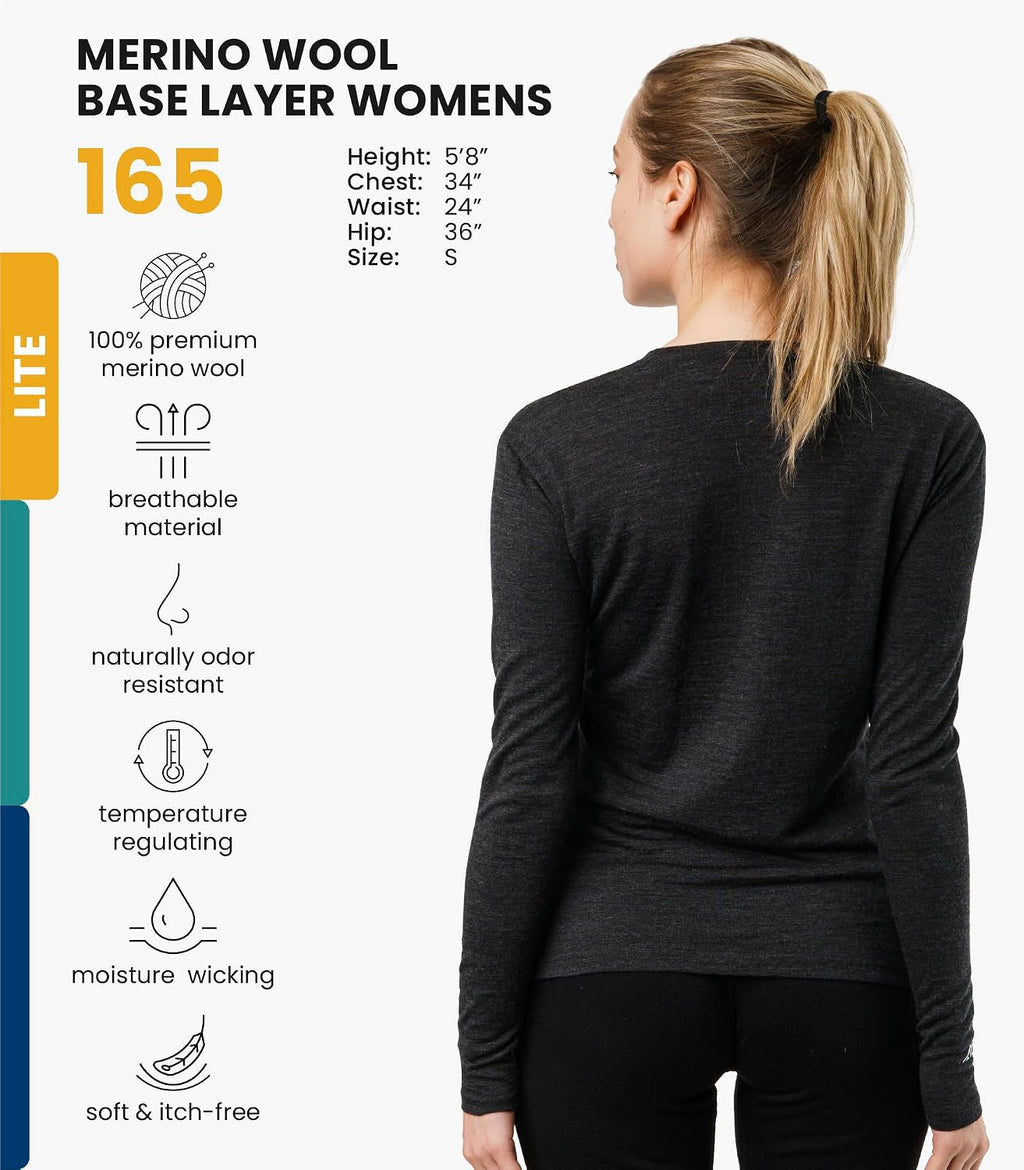 100% Merino Wool Base Layer Women - Long Sleeve Thermal Shirt with Socks