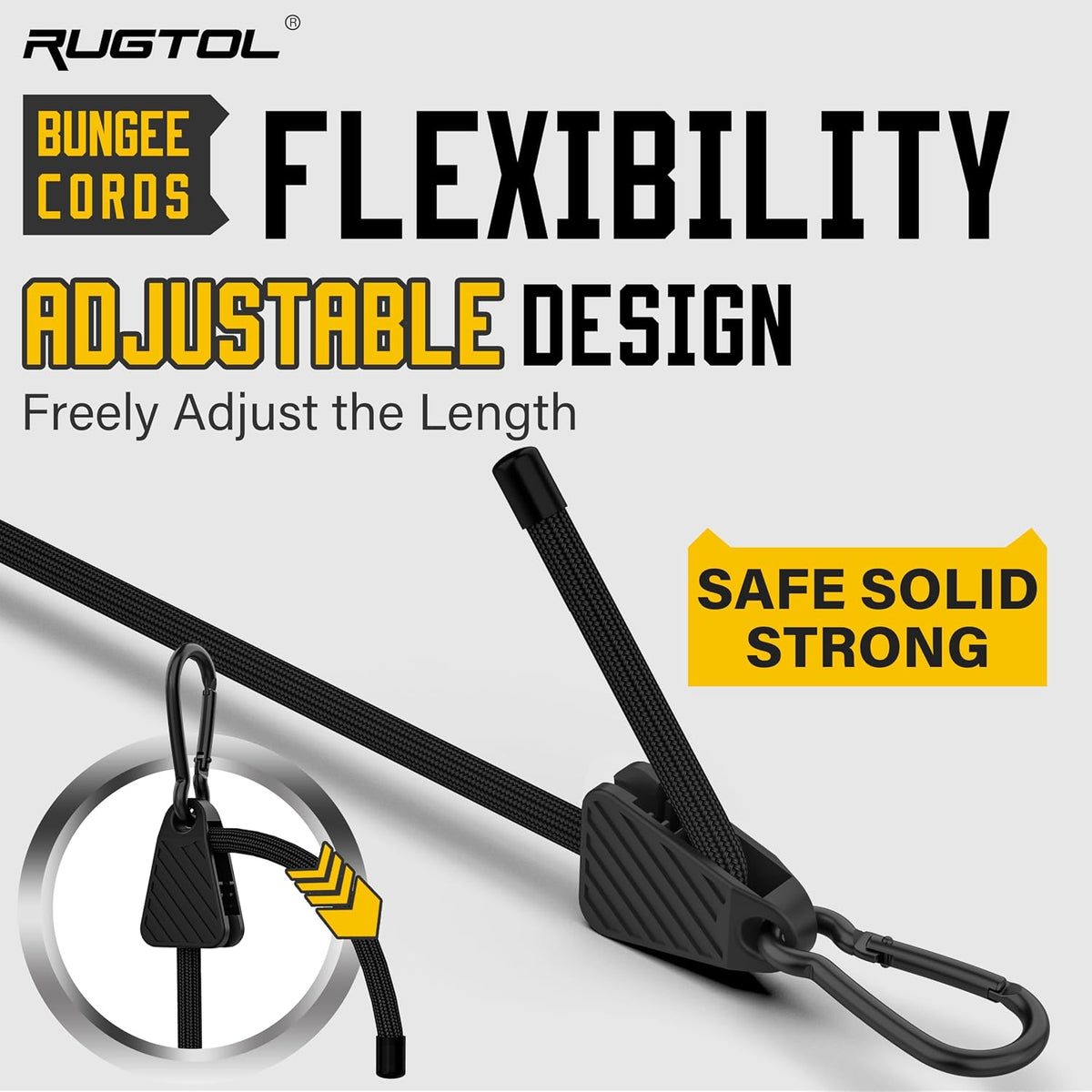 Rugtol Bungee Cords with Hooks, Upgrade 12pcs Assortment Heavy Duty Outdoor with 48'' Adjustable Bungee Cords Carabiner Black, 6'' Canopy Tarp Ball Ties and Tarp Clips for Tents, Cargo, Camping