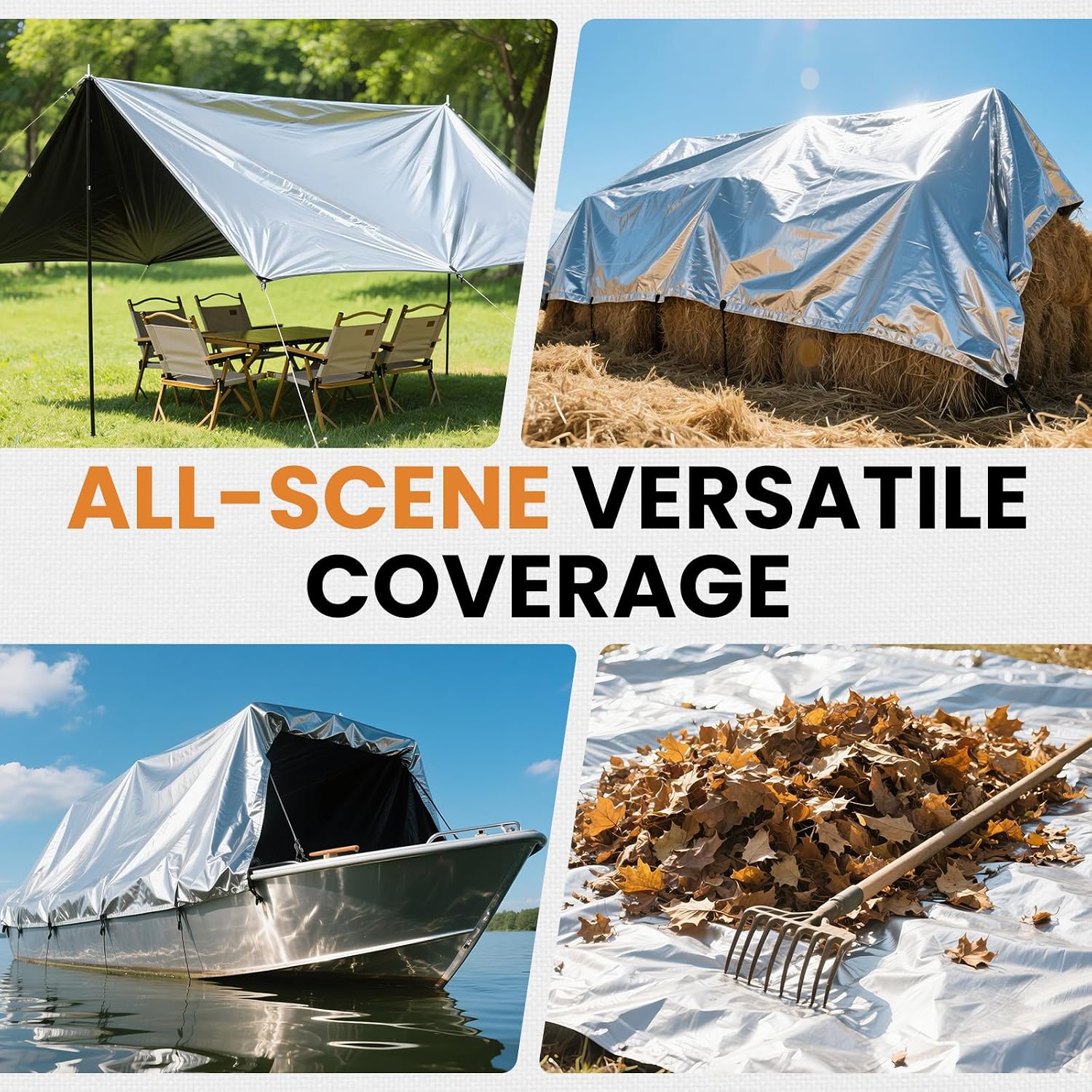 16 Mil 10x12 FT Heavy Duty Waterproof Tarps for Outdoor, Silver