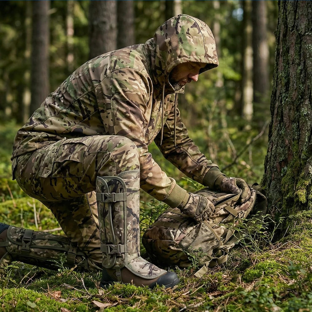 LOOGU Snake Gaiters, Waterproof Oxford Leg Guards with 12 Individual PE Boards, Curved Upper, Reinforced Instep Strap, Adjustable Double Buckles, Camo for Hunting Hiking Trekking