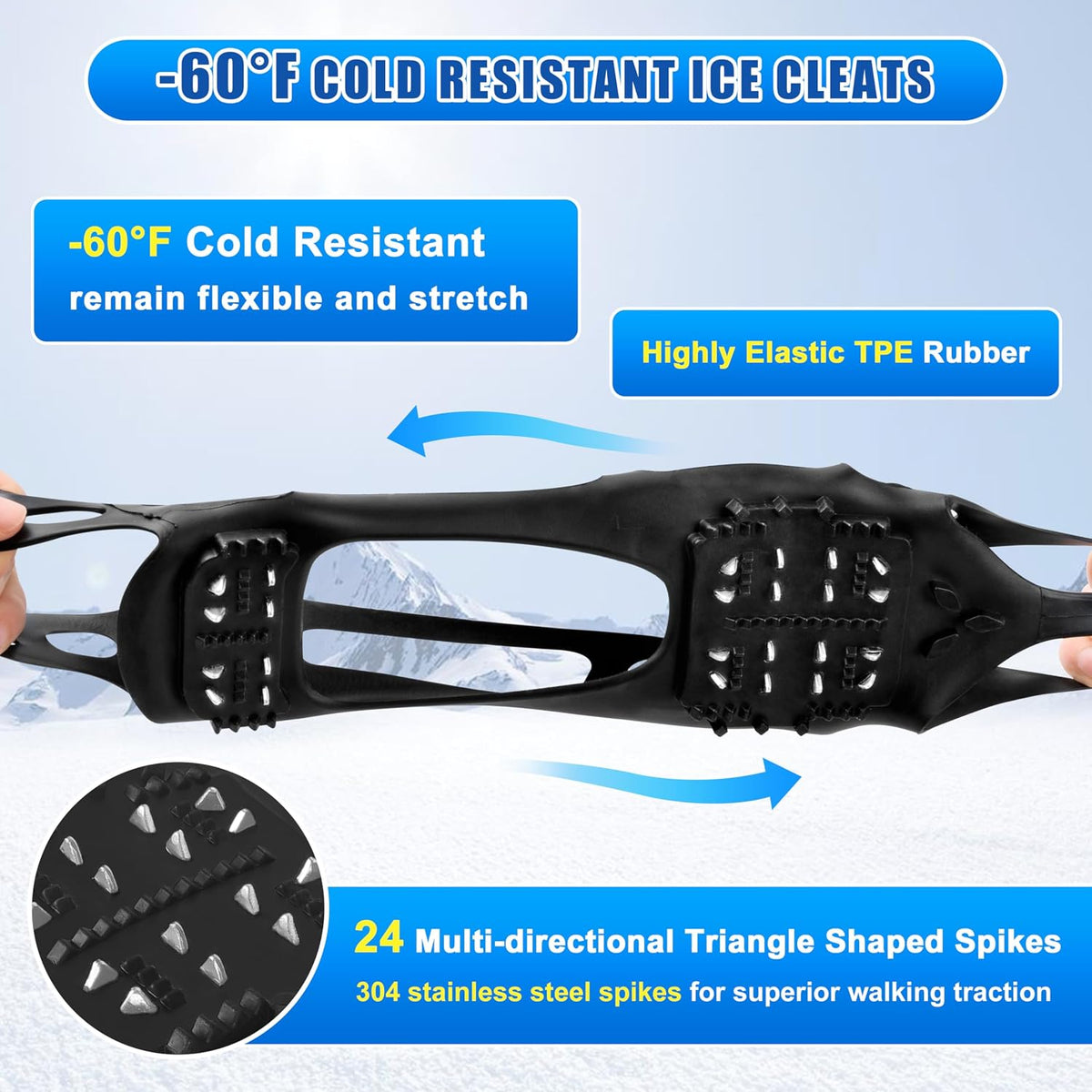 Ice Cleats for Shoes and Boots,Crampons Snow Traction Cleats for Walking on Snow and Ice,Non-Slip Shoe Grippers Slip-on Overshoe Stretch Footwear for Winter Walking Hiking Fishing