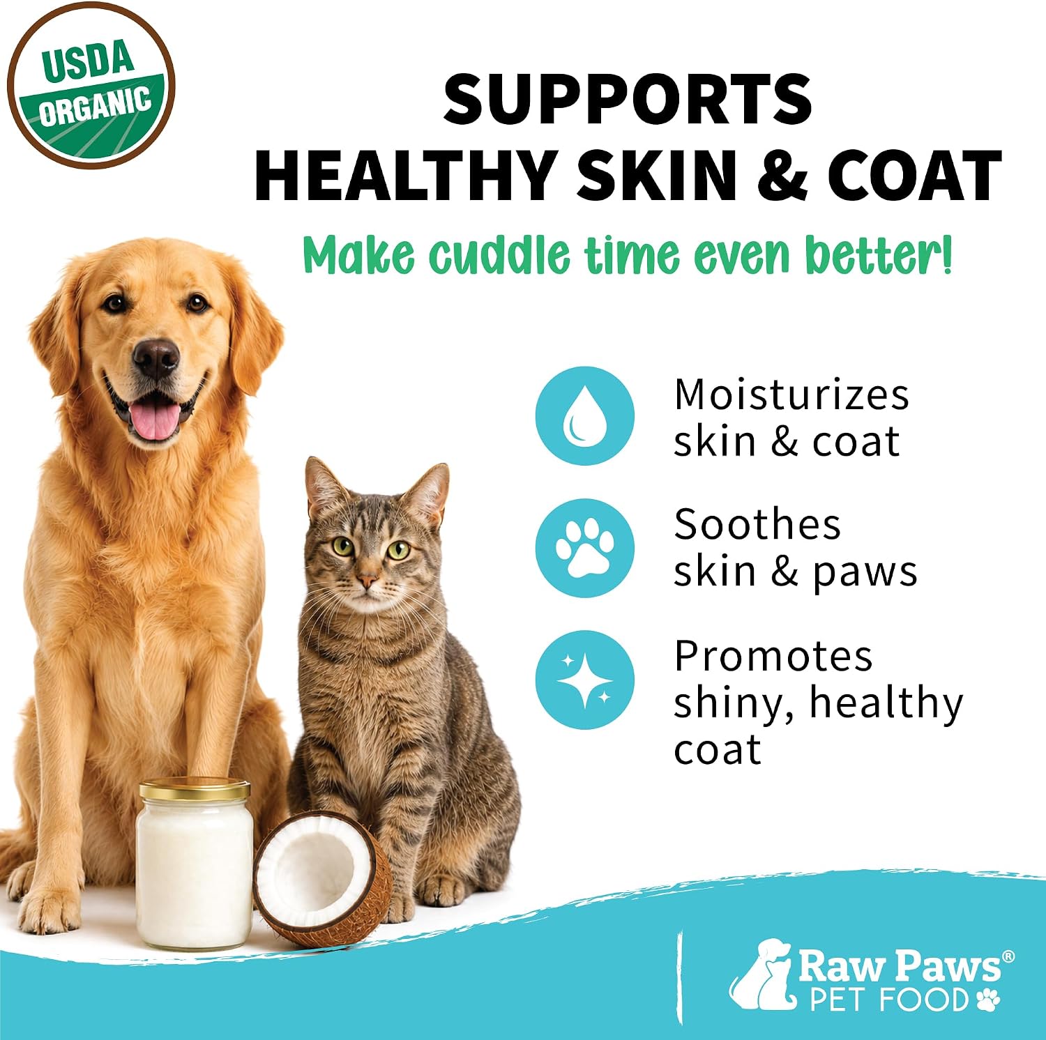 Raw Paws Virgin Organic Coconut Oil for Dogs & Cats (4-oz) - Skin & Coat