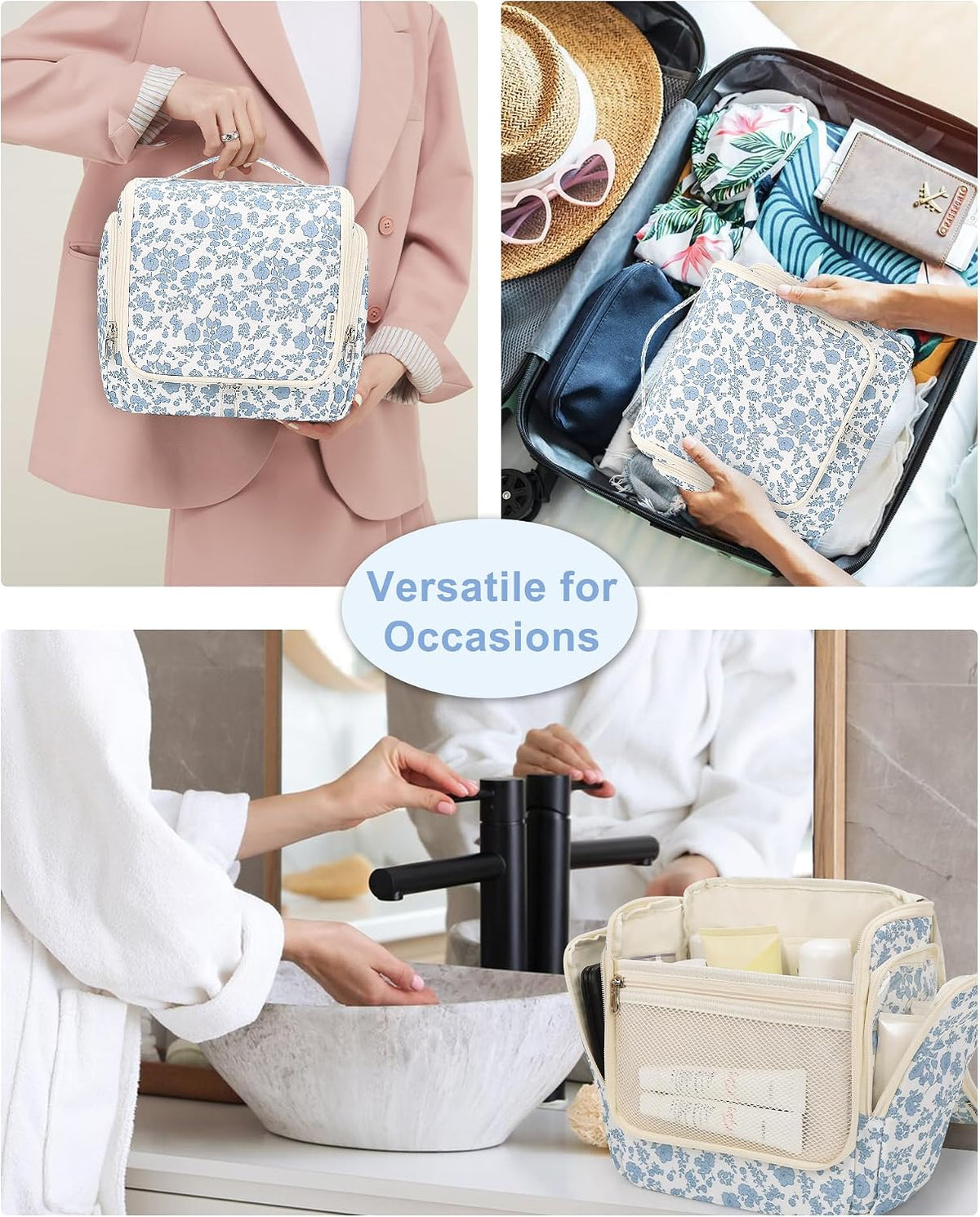 Relavel Hanging Toiletry Bag for Women, Travel Makeup Organizer Bag, Floral