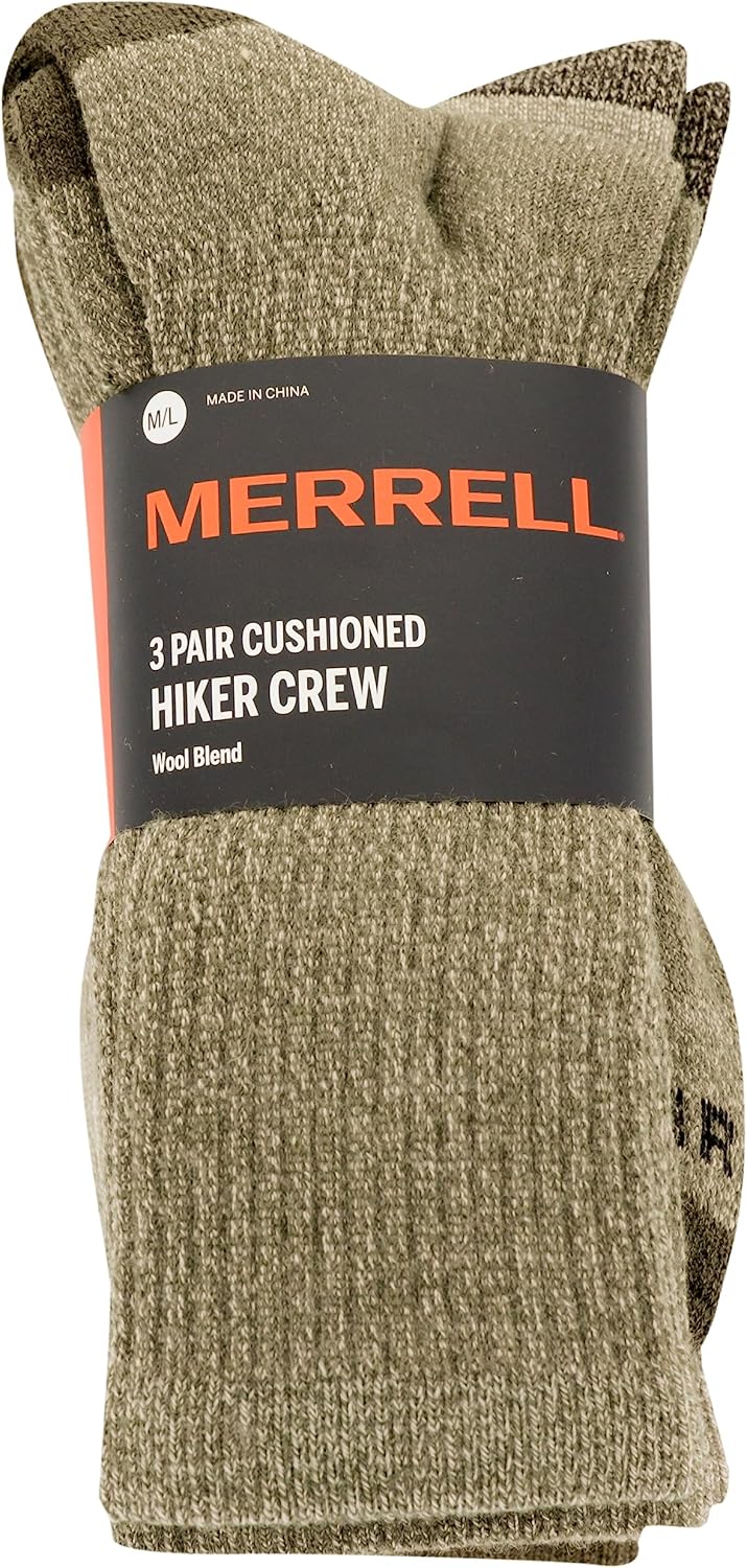 Merrell Unisex Adult Men's and Women's Wool Everyday Hiking Crew Socks - 3 & 6 Pairs - Cushioned Moisture Wicking