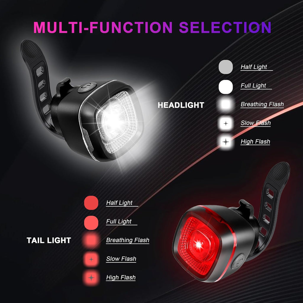 Bicycle Front & Rear Lights, Type-C Rechargeable LED Bike Light Set, IPX6,Waterproof Flashlight for Night Riding, Safety Headlight Taillight, Kids Girls Children's Bicycle Accessories
