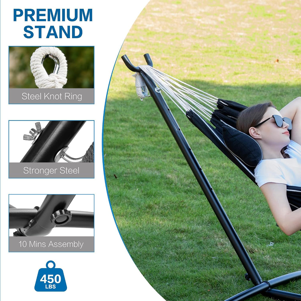 PNAEUT Double Hammock with Stand for Outside, Heavy-Duty, Portable (Chasm)