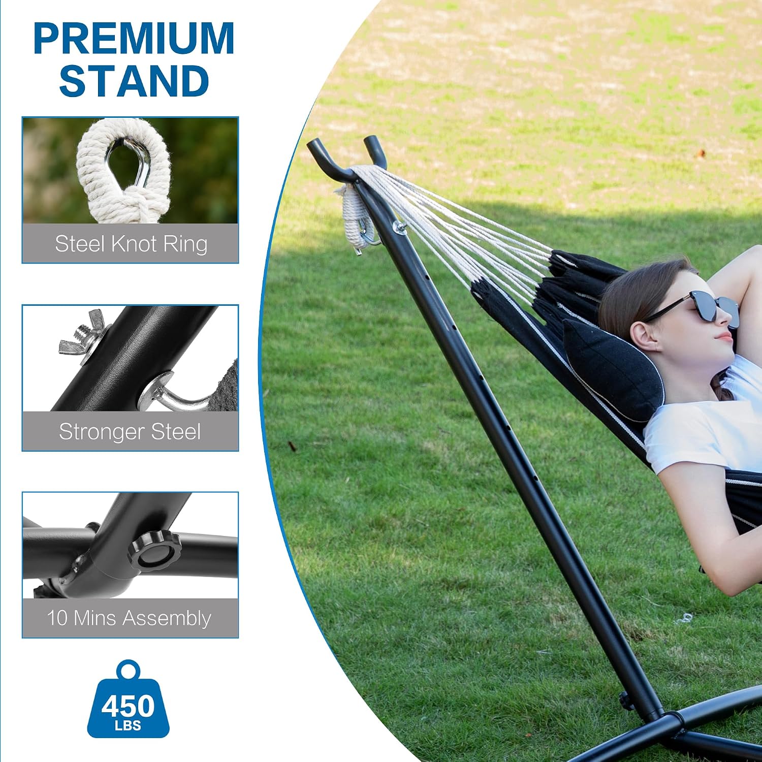 PNAEUT Double Hammock with Stand for Outside, Heavy-Duty, Portable (Chasm)