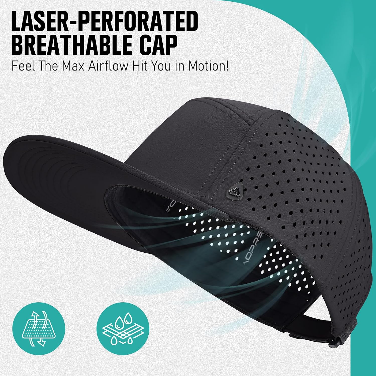AOPREL Flat Brim Baseball Cap for Men Adjustable Water-Resistant Performance Hat with Breathable Laser Perforated
