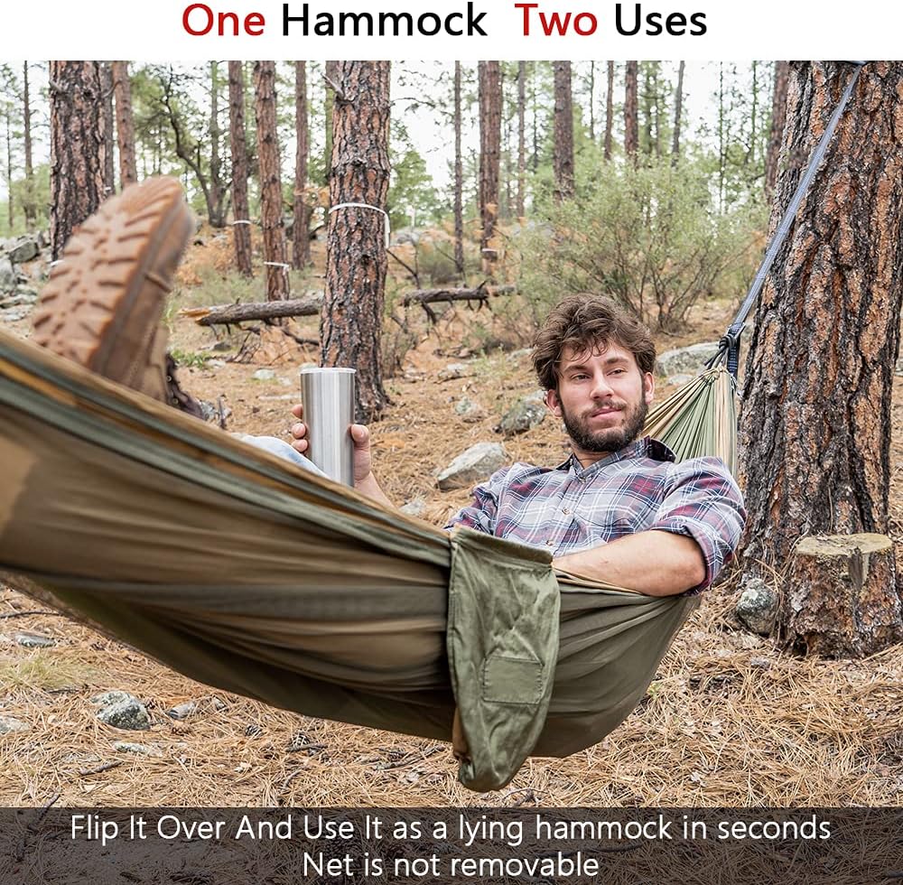 Sunyear Hammock Camping with Net/Netting, Portable Camping Hammock Double Tree Hammock Outdoor Indoor Backpacking Travel & Survival, 2 Tree Straps (16+1 Loops Each, 20Ft Total)