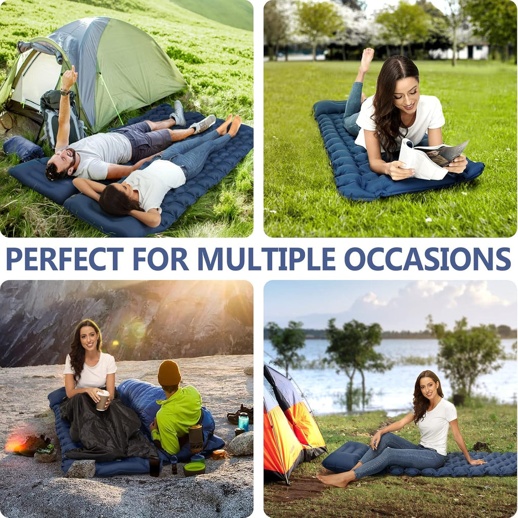 Sleeping Pad, Ultralight 40D Nylon Camping Mat Built-in Pump - Blue