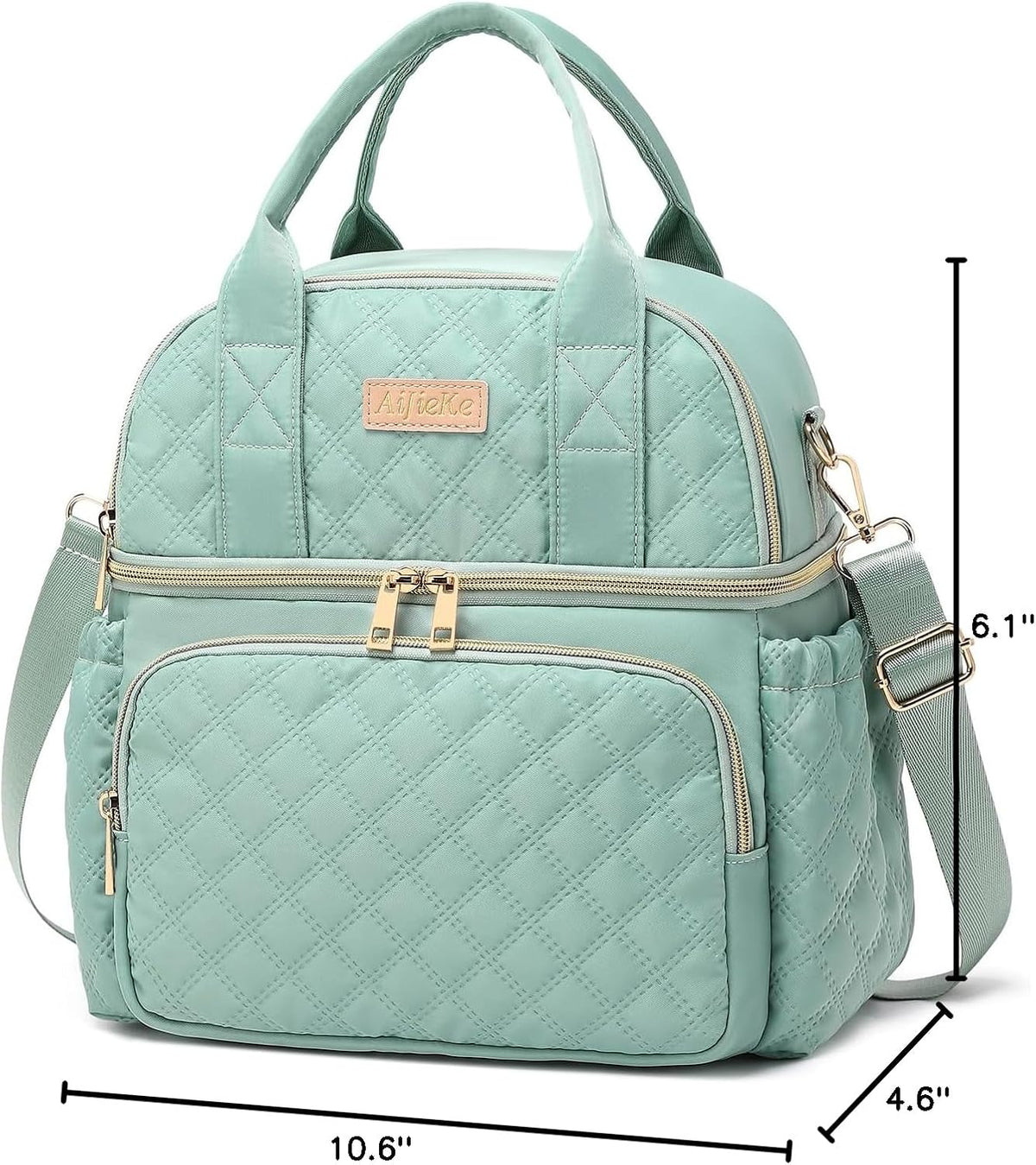 AIJIEKE Insulated Lunch Bag for Women, Double Deck Work Lunch Box, Green