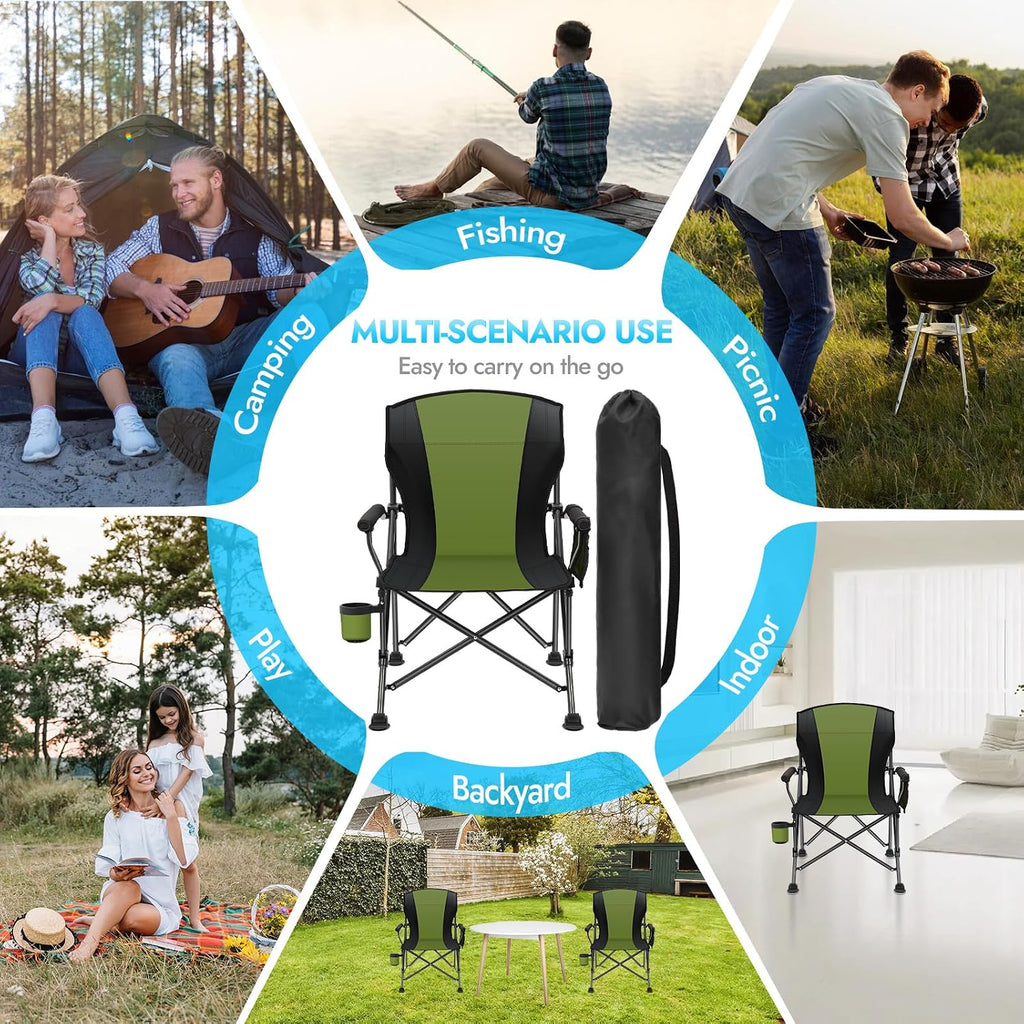 2 Pack Camping Chairs for Adults, 450 LBS Heavy Duty Camp Chair