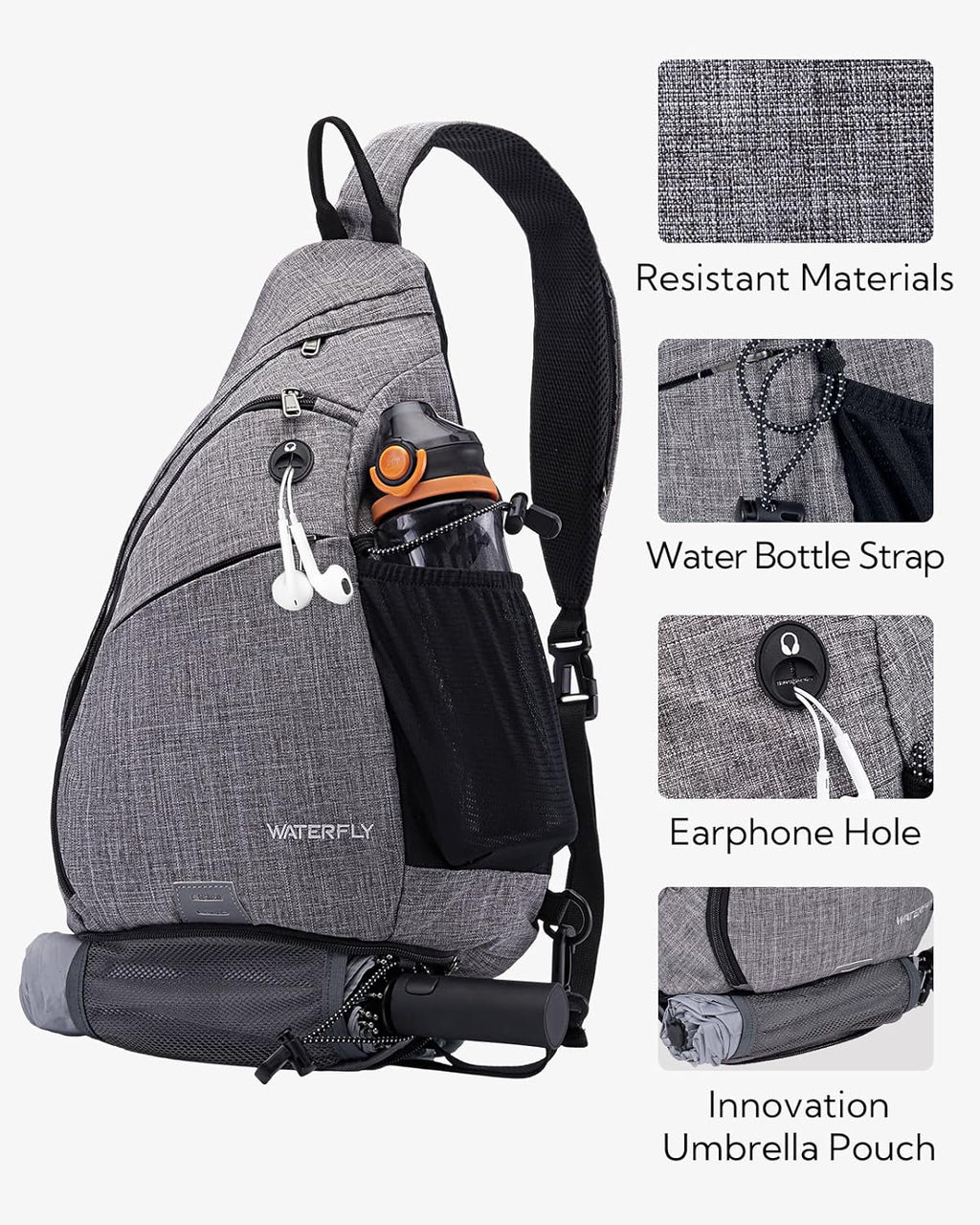 WATERFLY Large Sling Bag Crossbody Backpack Chest Pack for Men Women