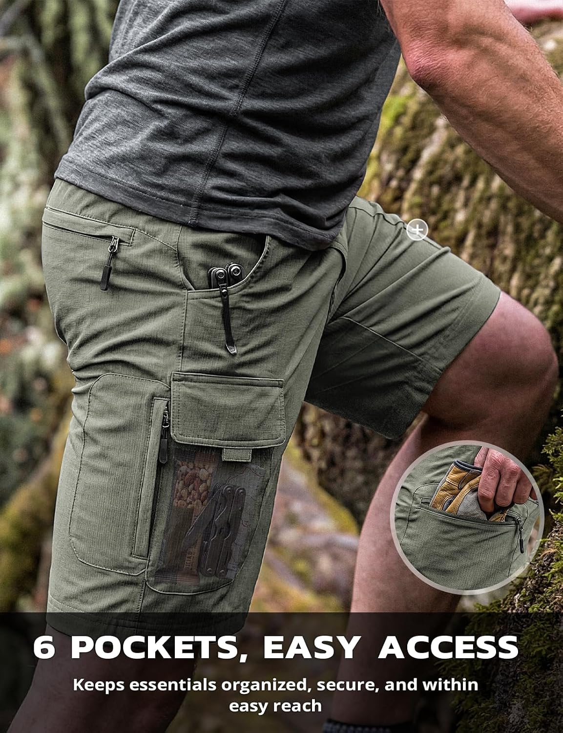 Hiauspor Men's Hiking Cargo Shorts: Quick Dry Lightweight with 6 Pockets