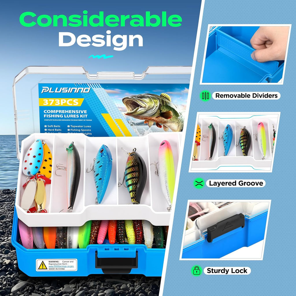 PLUSINNO Bass Fishing Lures Tackle Box Gear Kit with Tackle Included