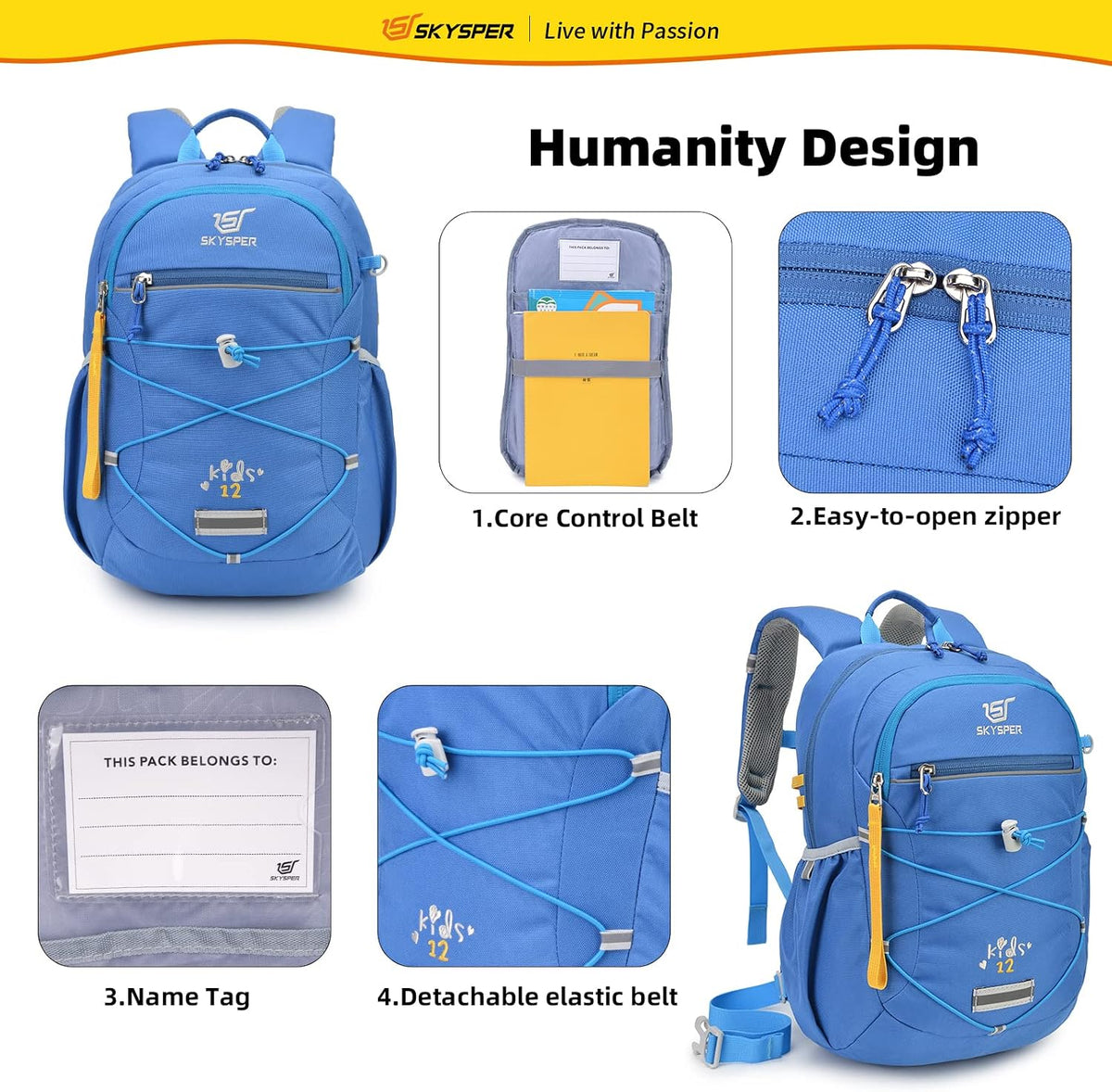 SKYSPER Kids Backpack 12L/18L Kids Travel Backpack Boy Girl for Ages 4-10