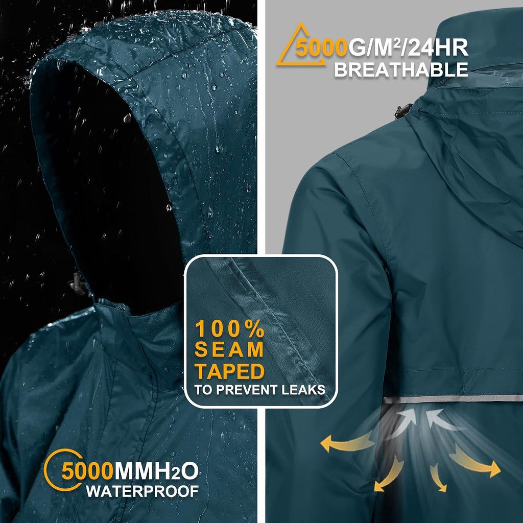 Outdoor Ventures Men's Rain Jacket Waterproof Lightweight Packable Pullover