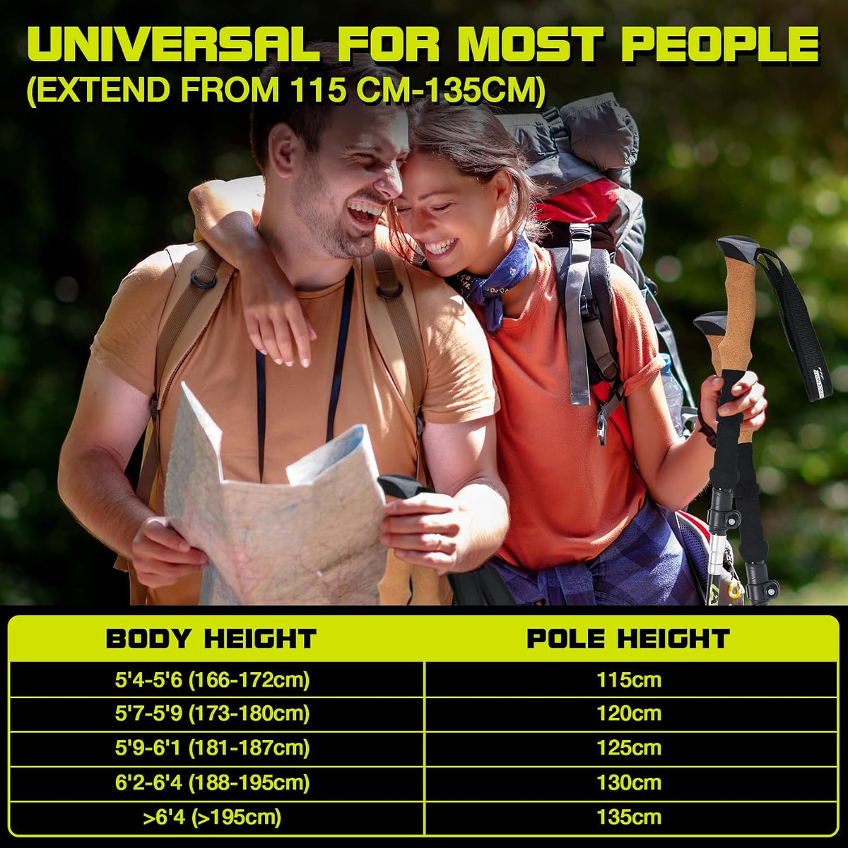 Collapsible Trekking Poles for Hiking-Lightweight Adjustable Walking Sticks with 7075 Aluminum,Anti-Shock,Quick Lock&Cork Grips for Men/Women, Camping, Backpacking, Mountaineering, 2 Pcs