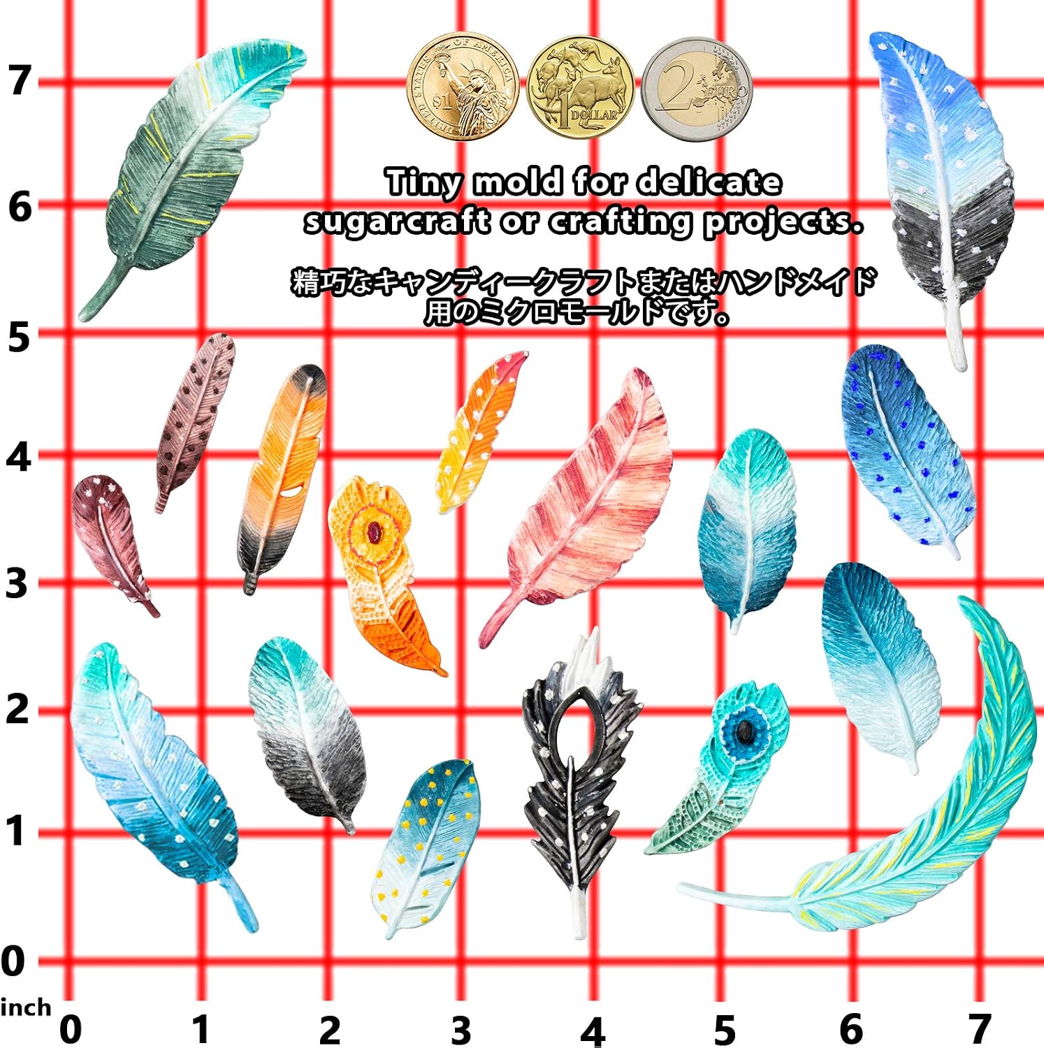 Feather Fondant Silicone Molds for Sugarcraft Cake Decorating, Chocolate, Cupcake Topper, Epoxy Resin Jewelry Casting, Polymer Clay 2-Bundle Length 1.3-3.3inch