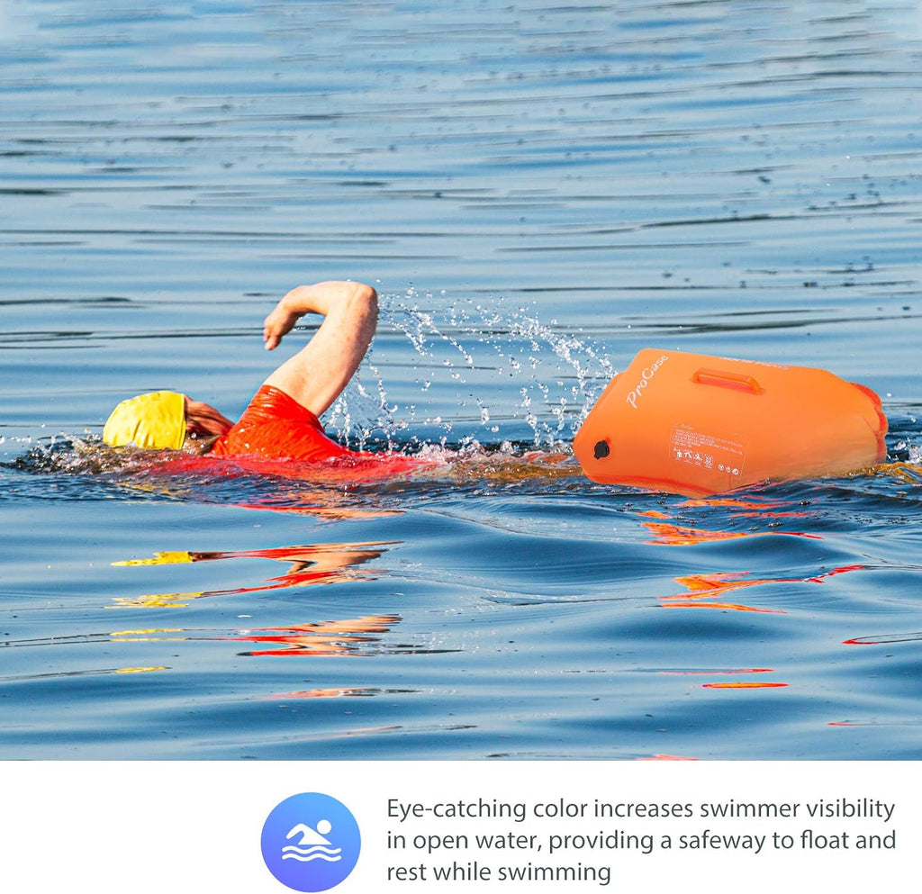 ProCase 35L Swim Buoy Dry Bag, Floating Waterproof Backpack with Shoulder Waist Strap for Open Water Swimming Paddling Boating Kayaking Rafting Hiking Camping Fishing Beach -Orange