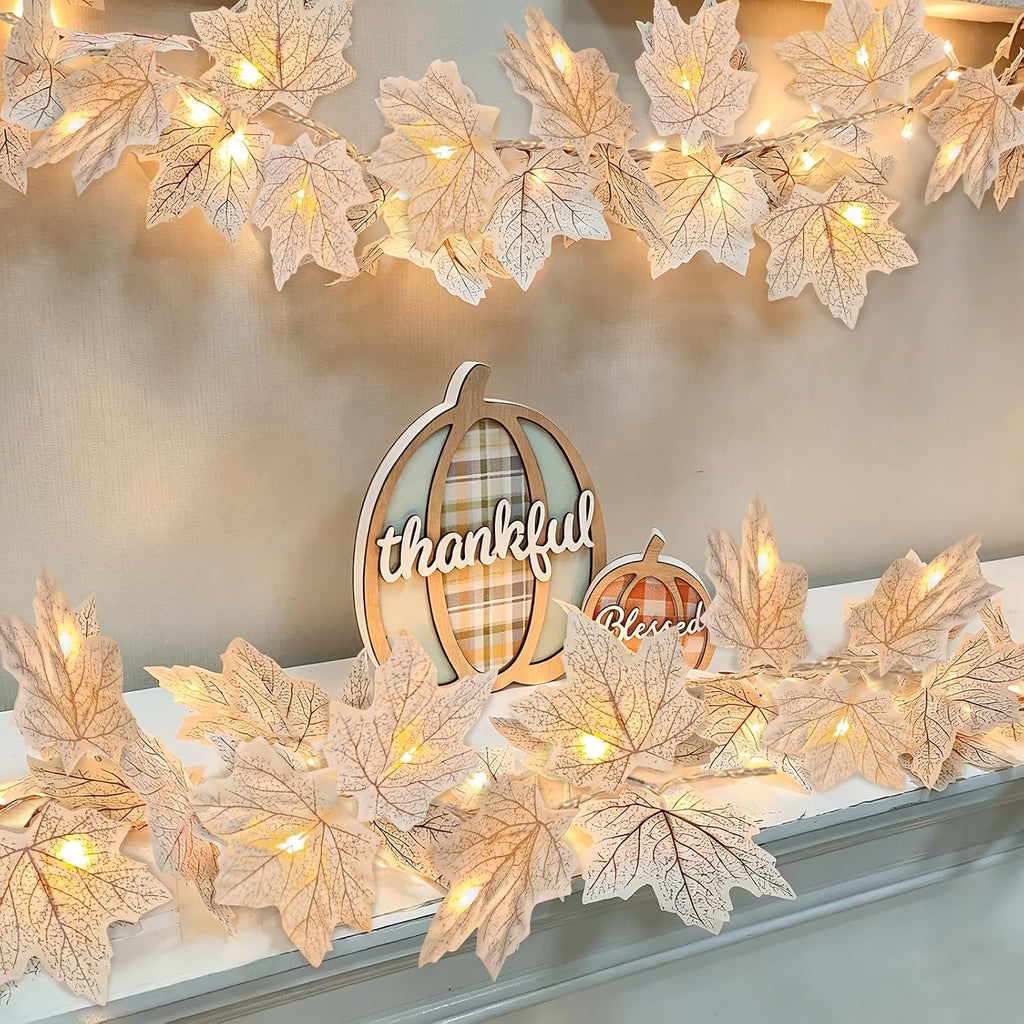3 Pack Fall Garland with Lights, Total 19.5Ft 60LED Autumn String Lights