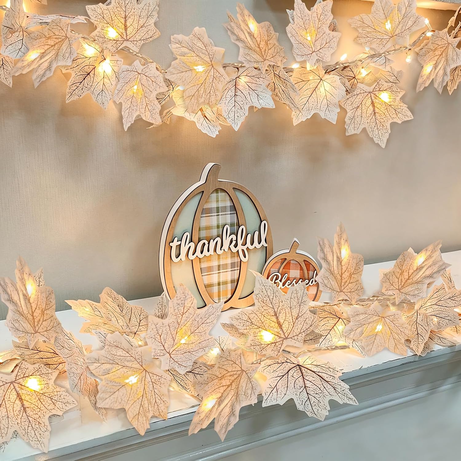 3 Pack Fall Garland with Lights, Total 19.5Ft 60LED Autumn String Lights