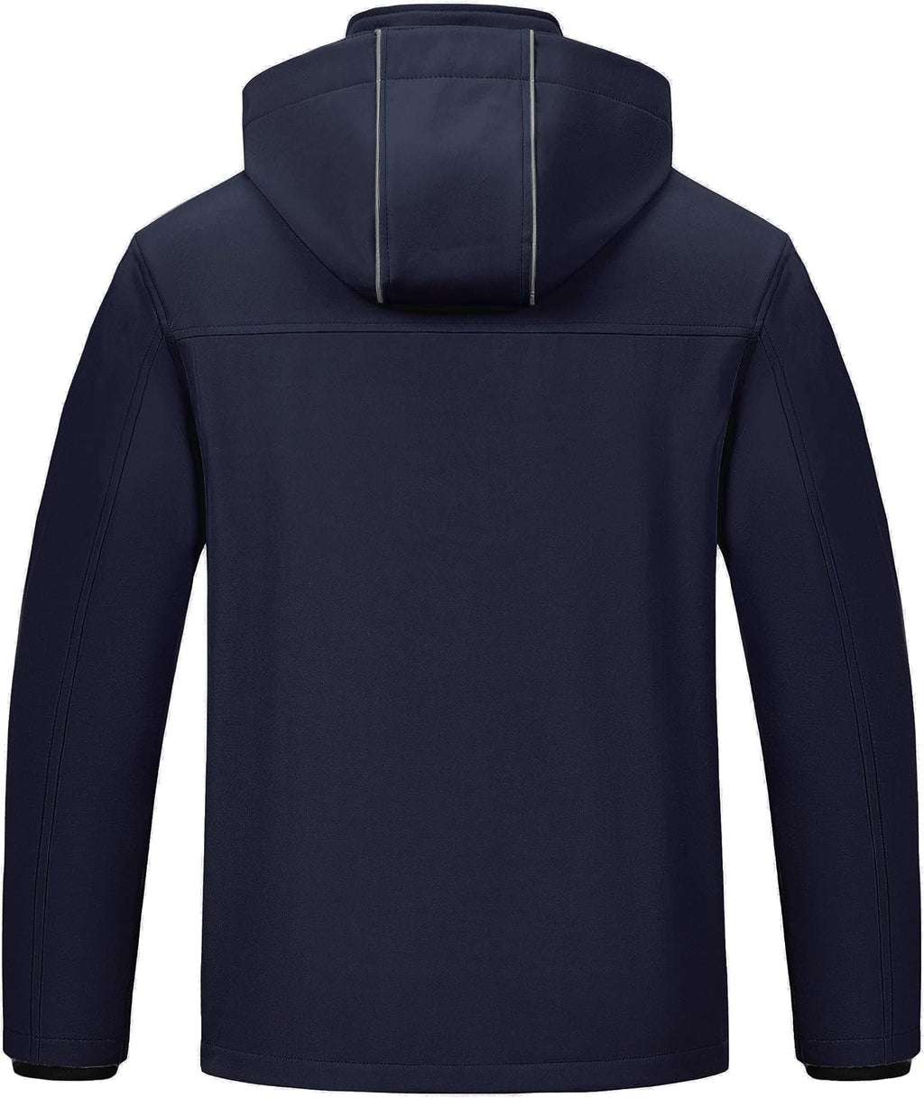Pursky Men's Softshell Jacket Waterproof Fleece Lined Windbreaker With Removable Hood Lightweight Tactical Jacket