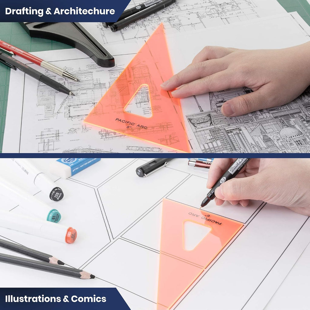 Pacific Arc Drafting Triangle, 16-inch, 30/60/90 Degrees, Fluorescent Orange
