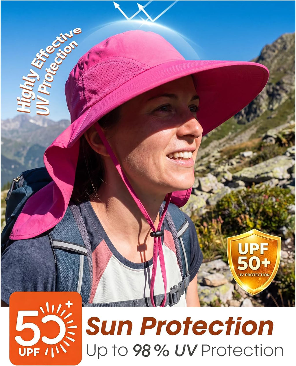 Home Prefer Outdoor UPF50+ Sun Hat Wide Brim Mesh Fishing Hat with Neck Flap