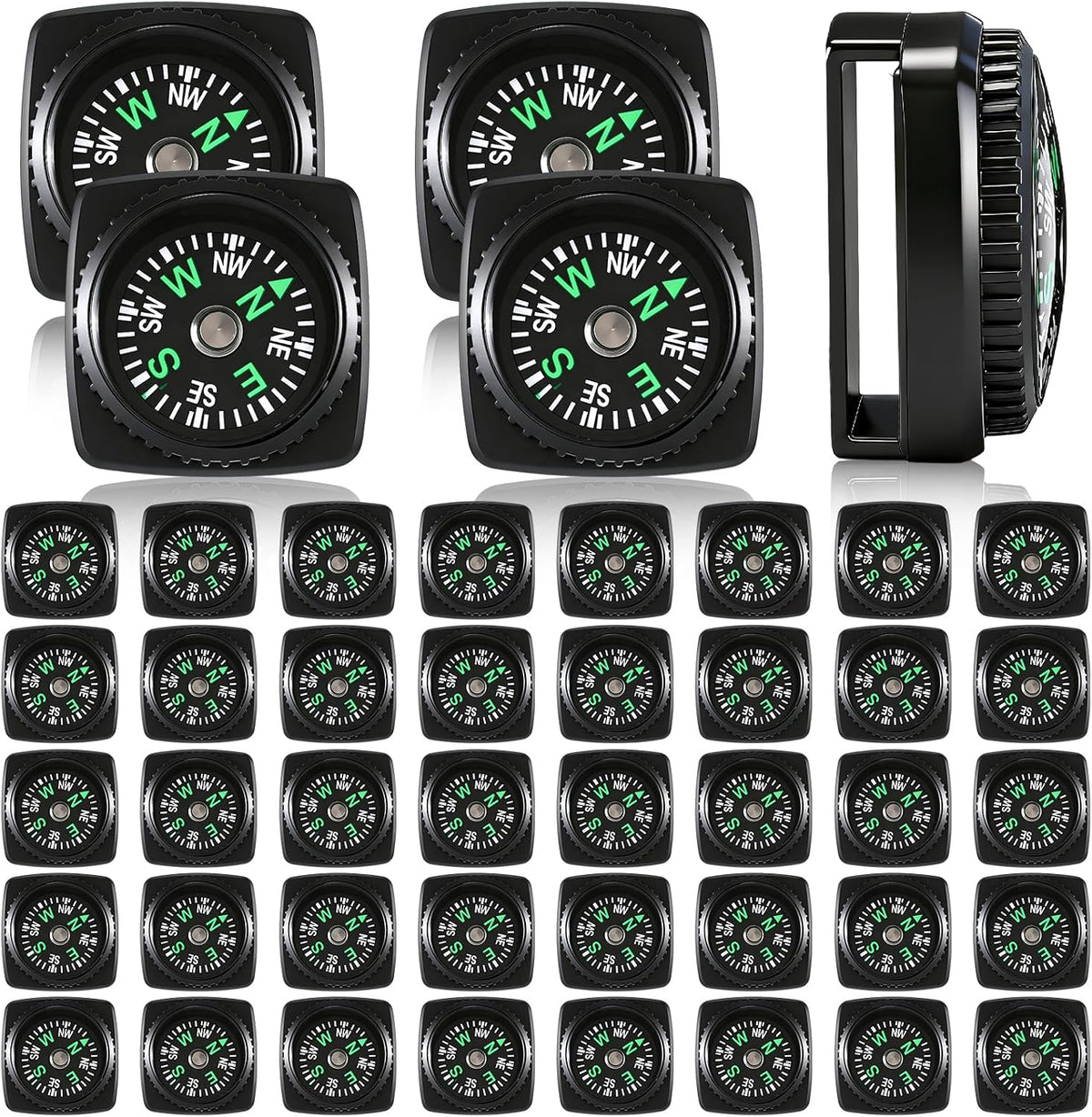 Tallew 50 Pcs Slip-on Wrist Compass Bulk Hard Shell Liquid Filled Mini Small Button Compass Survival Paracord Bracelet Camping Outdoor Activities Accessory 20mm for Hiking Activities