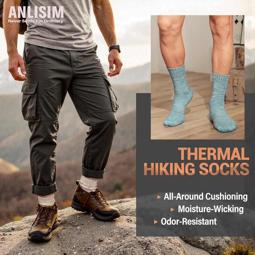 Anlisim Merino Wool Hiking Socks, Boot Crew Work Socks for Women Men