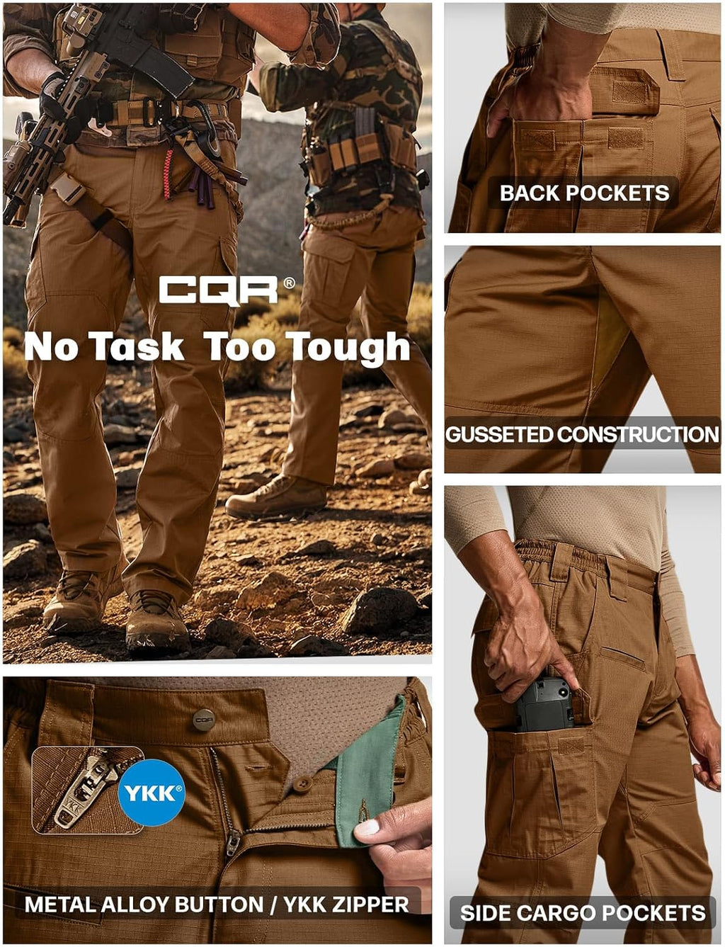 CQR Men's Tactical Pants, Water Resistant Ripstop Cargo Pants, Lightweight EDC Work Hiking Pants, Outdoor Apparel