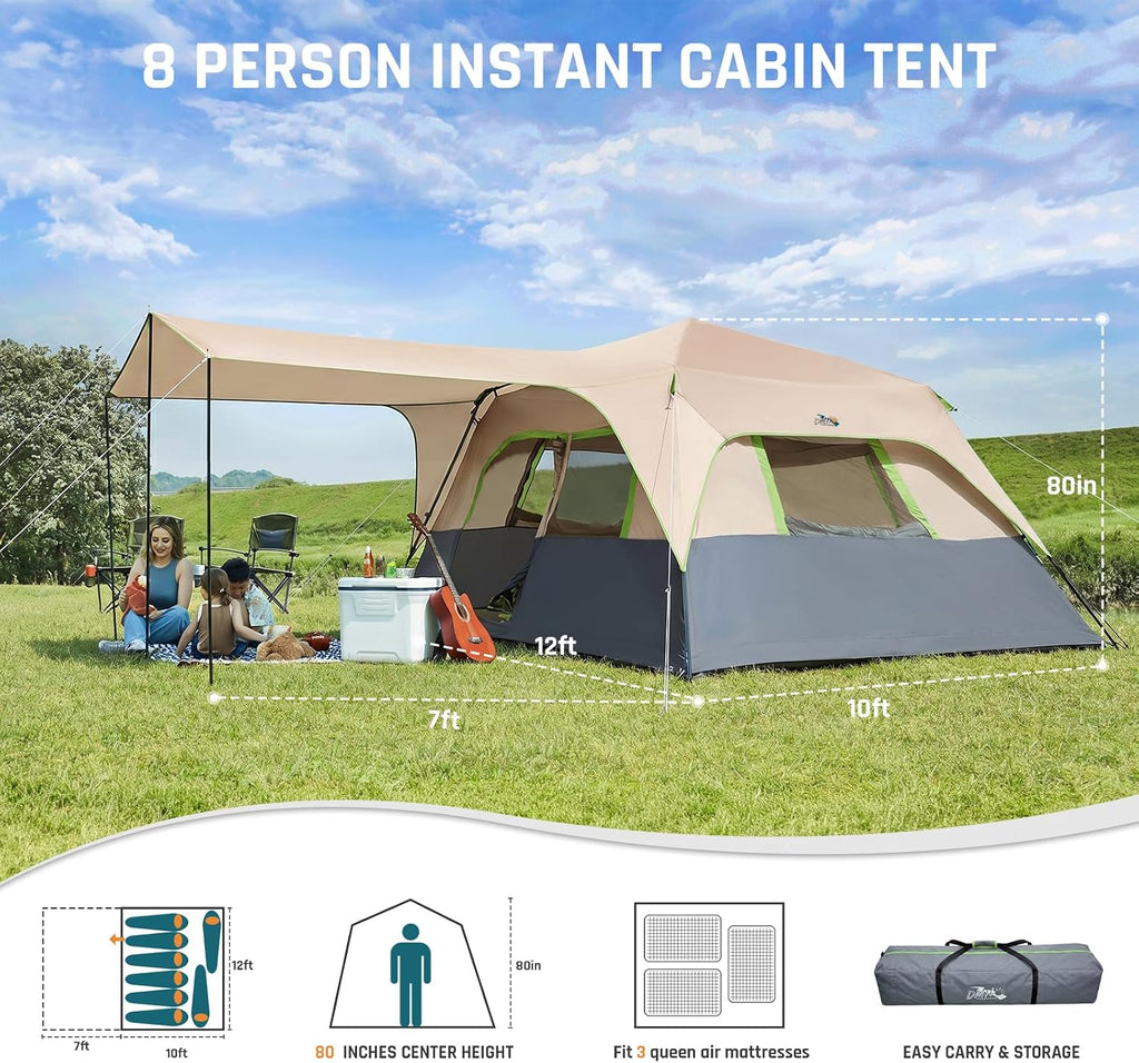 DMH OUTDOORS 8 Person Instant Tents for Camping with Porch Easy Setup 60s